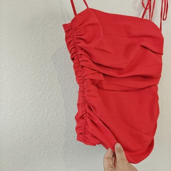 Cinq A Sept Zoey Spaghetti Strap Square Neck Ruffle Red Blouse Size XS - Picture 8 of 15